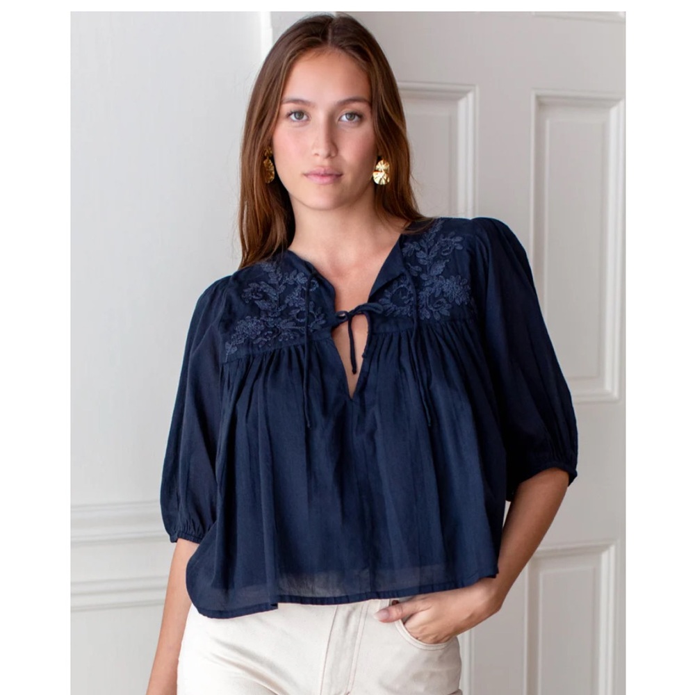 NWOT Emerson Fry Isla Top, embroidered, midnight, xs/s